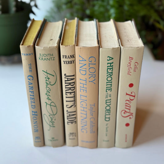 Beige Retro Decorative Books, Neutral Books With Colorful Lettering, 1970s Vintage Decor - Pretty Old Books