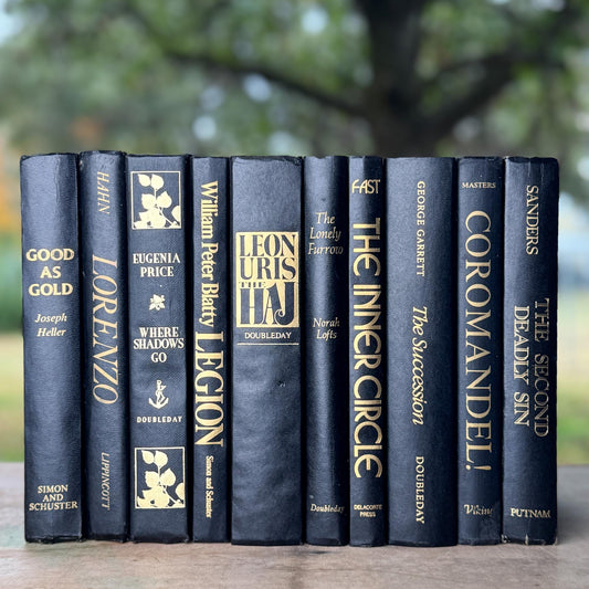 Black and Gold Vintage Book Bundle for Dark Academia Shelf Styling - Pretty Old Books