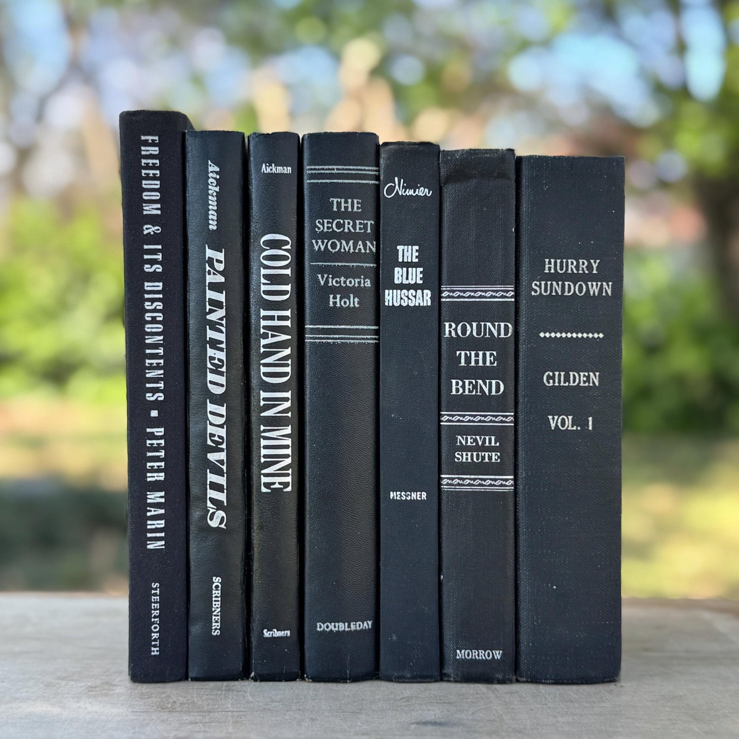 Black and Silver Vintage Books for Moody Shelf Styling - Pretty Old Books