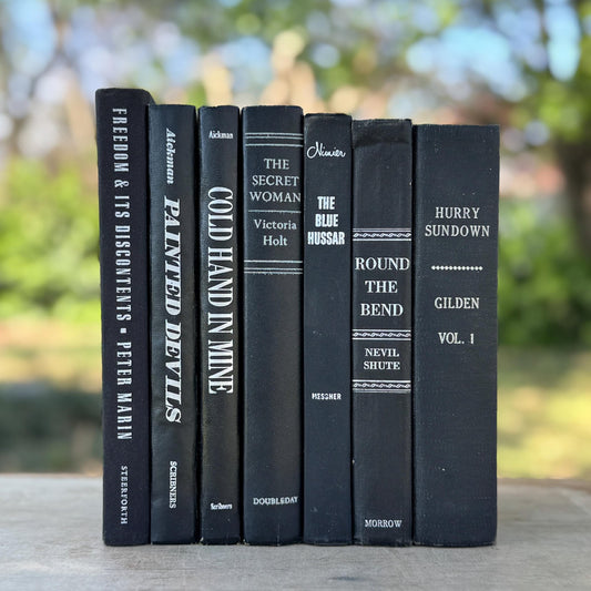 Black and Silver Vintage Books for Moody Shelf Styling - Pretty Old Books