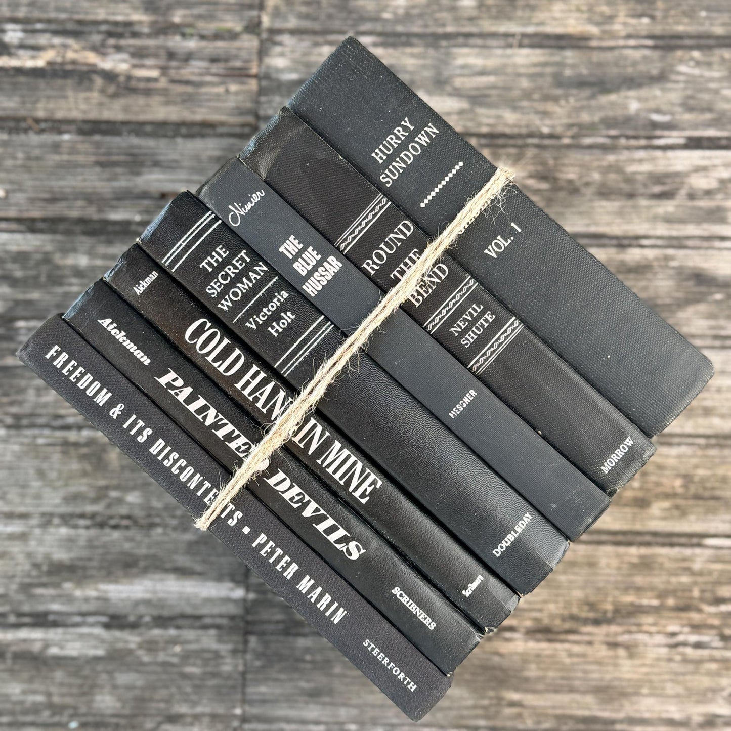 Black and Silver Vintage Books for Moody Shelf Styling - Pretty Old Books