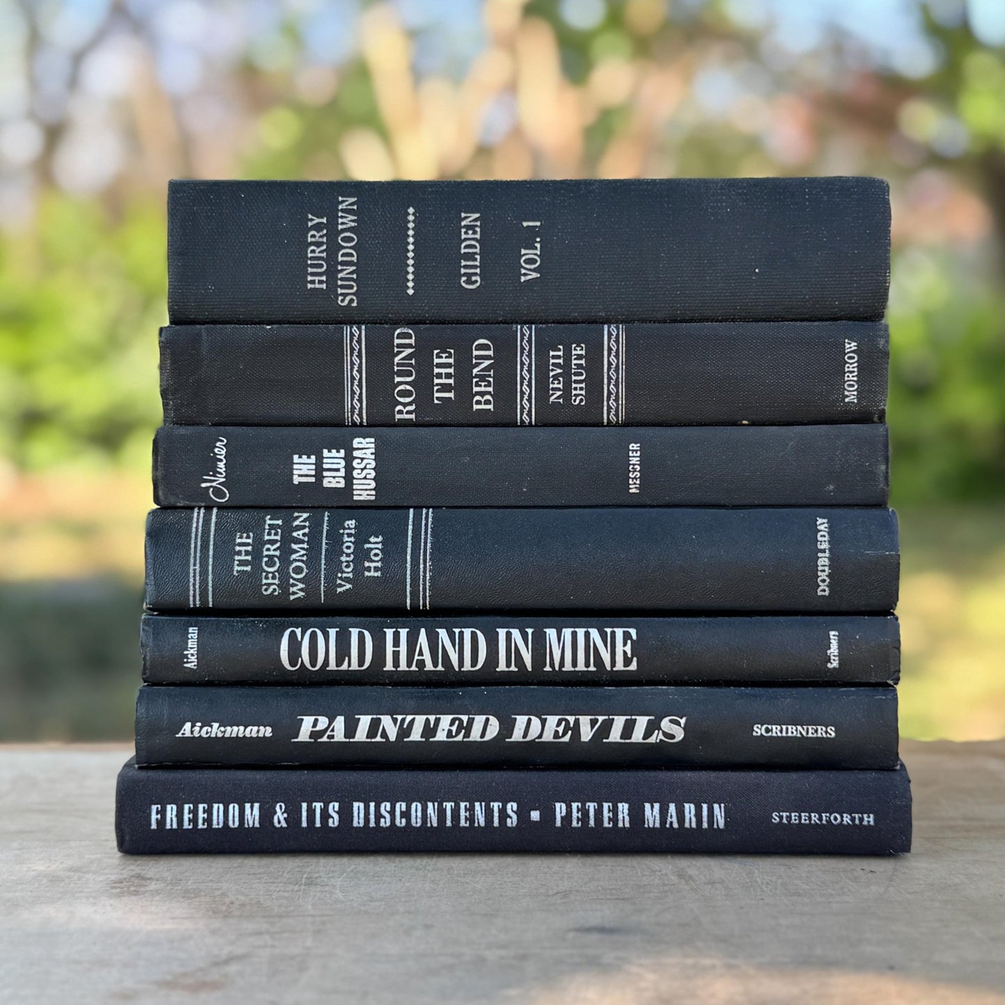 Black and Silver Vintage Books for Moody Shelf Styling - Pretty Old Books