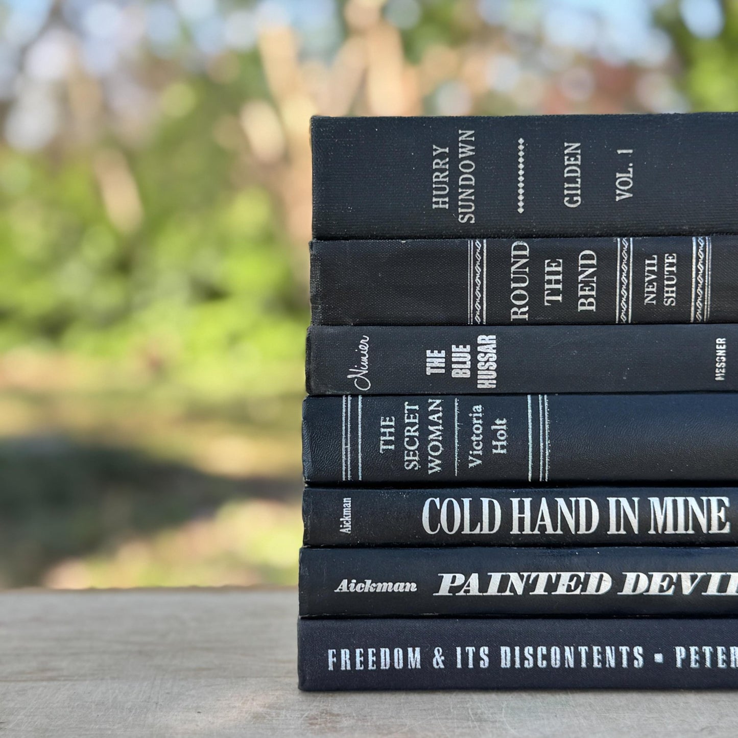 Black and Silver Vintage Books for Moody Shelf Styling - Pretty Old Books