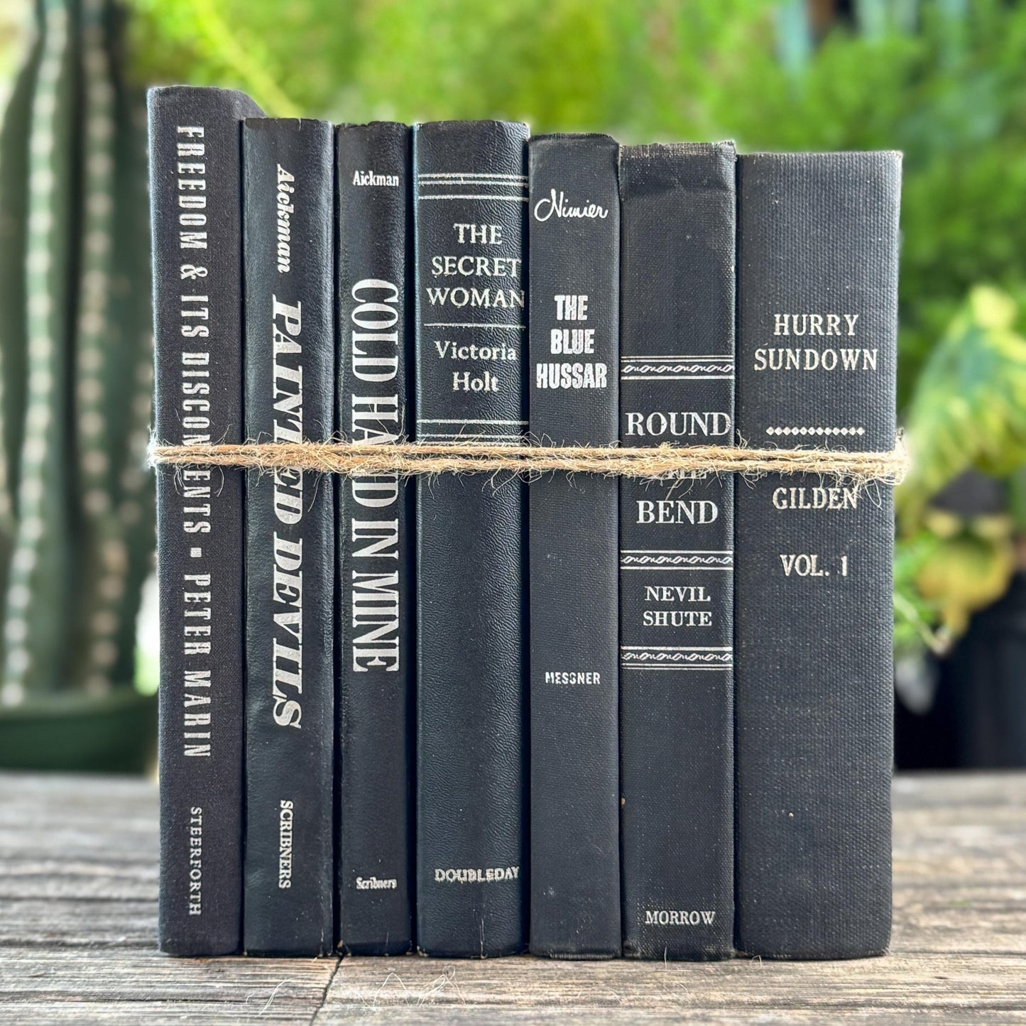 Black and Silver Vintage Books for Moody Shelf Styling - Pretty Old Books