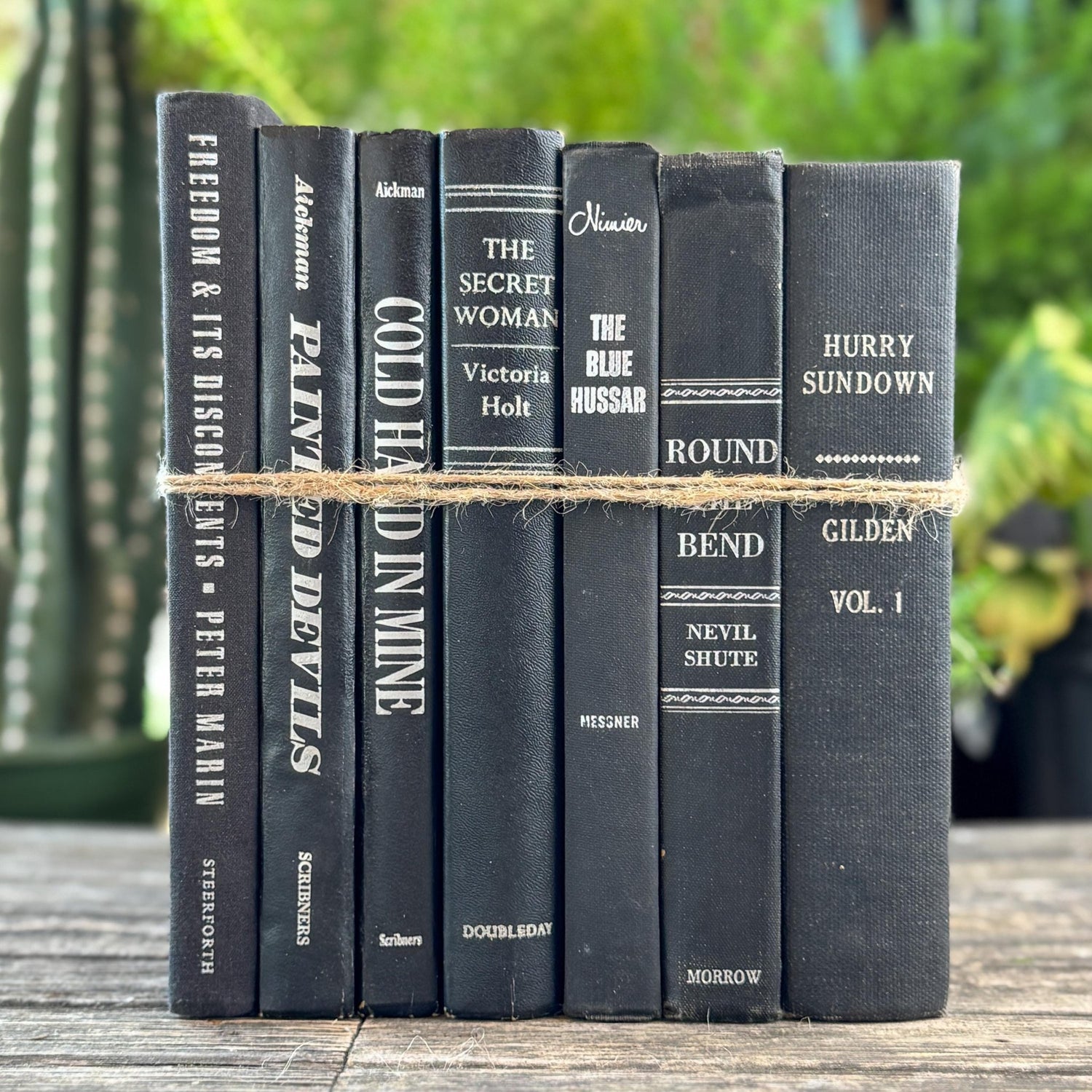 Black and Silver Vintage Books for Moody Shelf Styling - Pretty Old Books
