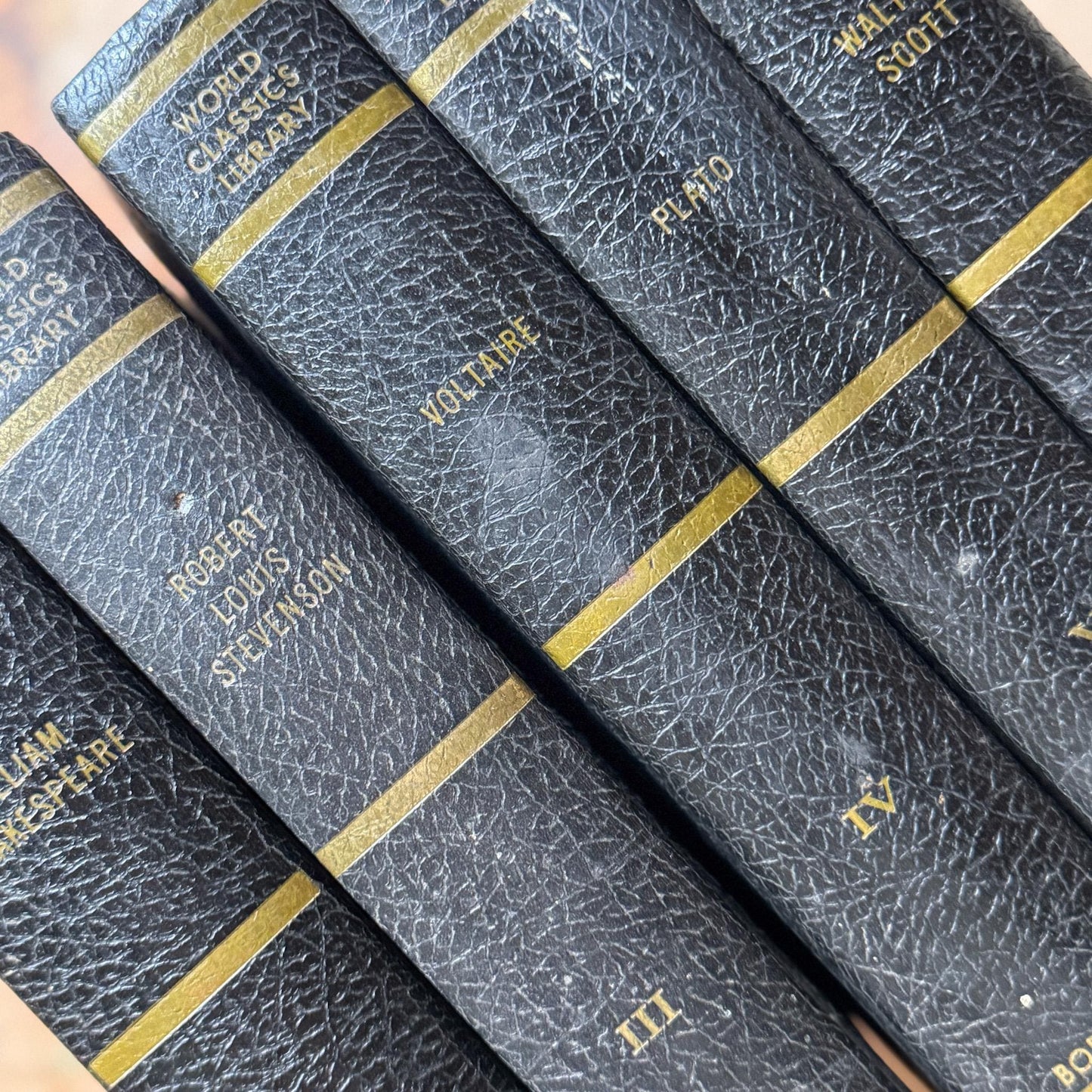 Black & Gold Vintage World Classics Library Book Set | Shakespeare, Plato, Voltaire, Stevenson, Scott - Pretty Old Books