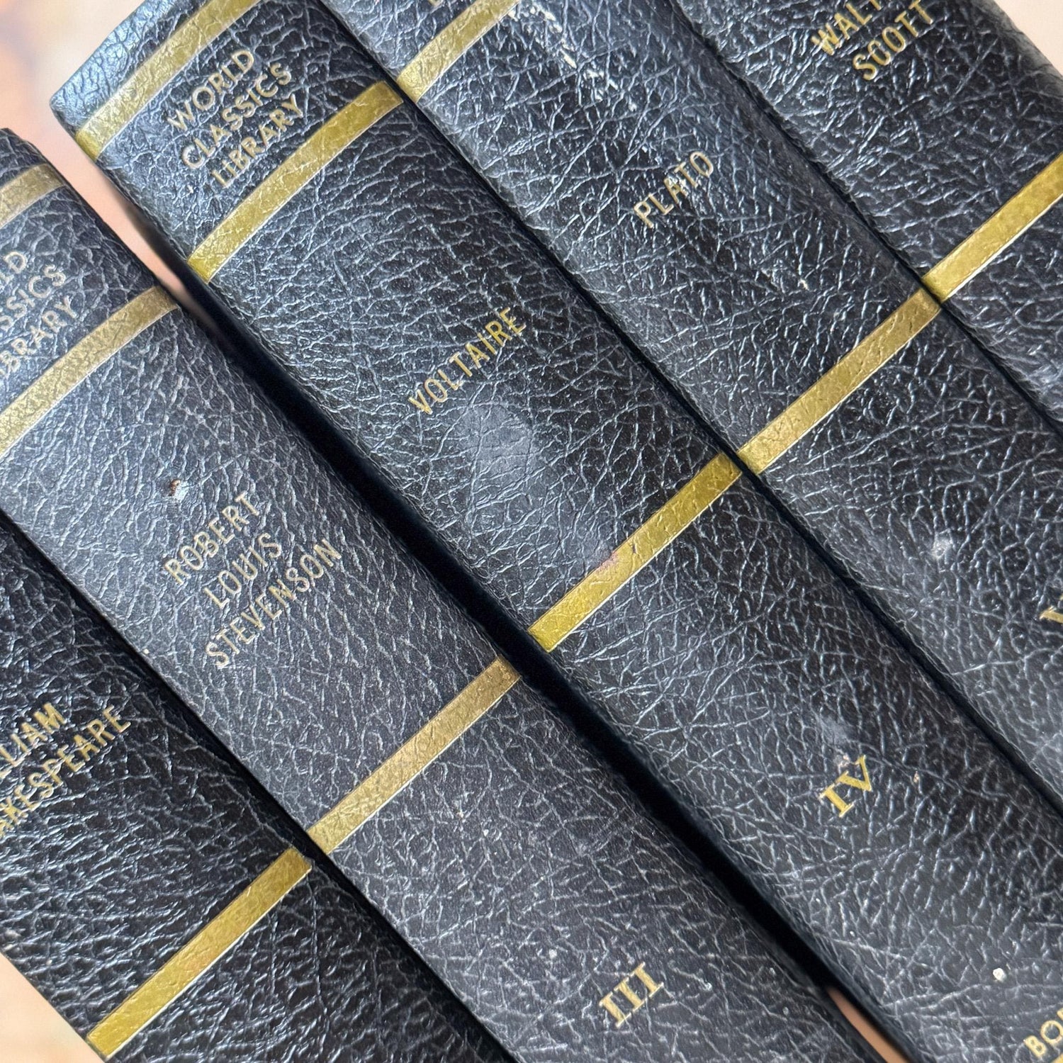 Black & Gold Vintage World Classics Library Book Set | Shakespeare, Plato, Voltaire, Stevenson, Scott - Pretty Old Books