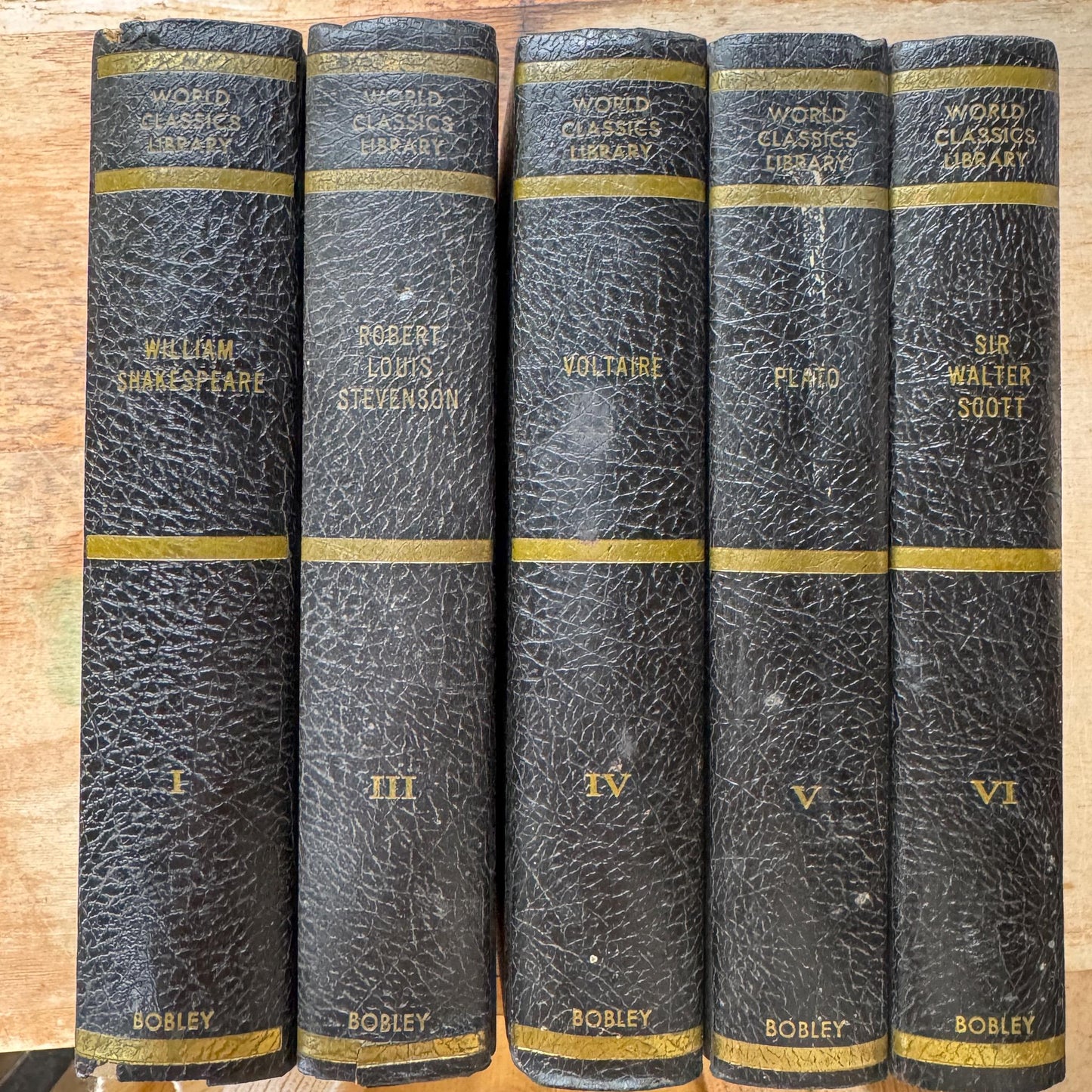 Black & Gold Vintage World Classics Library Book Set | Shakespeare, Plato, Voltaire, Stevenson, Scott - Pretty Old Books