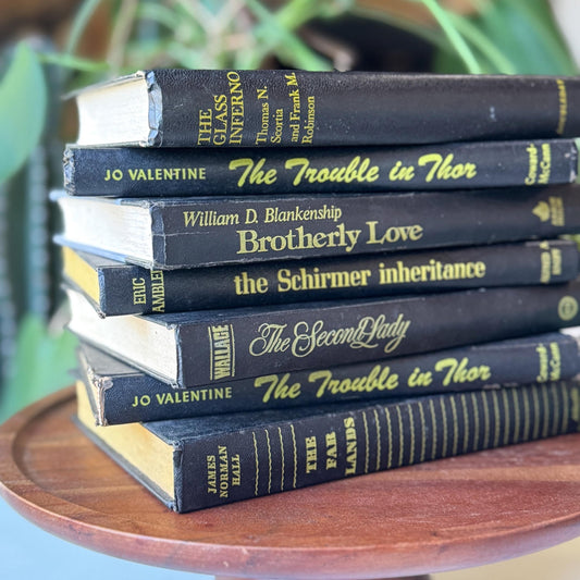 Black Vintage Book Bundle with Yellow Accents, Dark Academia and Halloween Shelf Styling - Pretty Old Books
