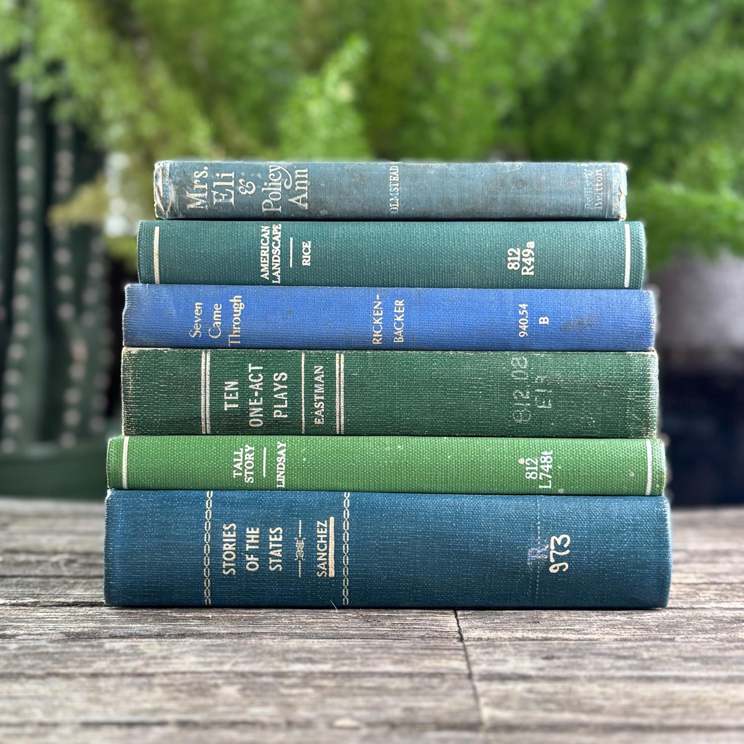 Blue and Green Minimalist Vintage Books for Bookshelf Decor - Pretty Old Books