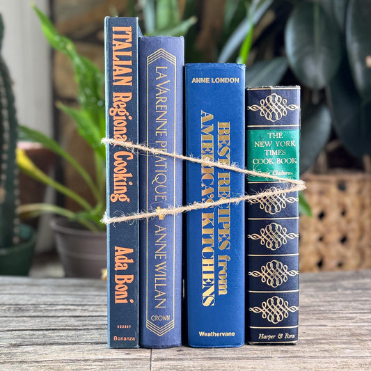 Blue Retro Vintage Cookbook Set for Kitchen Styling - Pretty Old Books