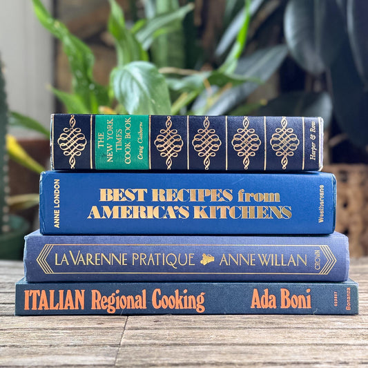 Blue Retro Vintage Cookbook Set for Kitchen Styling - Pretty Old Books