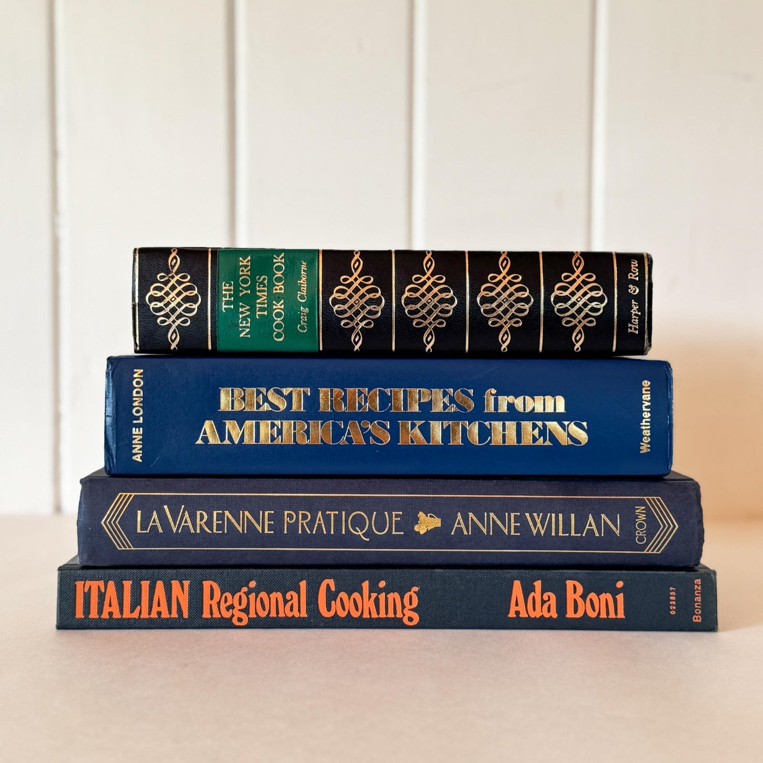 Blue Vintage Cookbook Set - Decorative Books for Kitchen Decor - Pretty Old Books