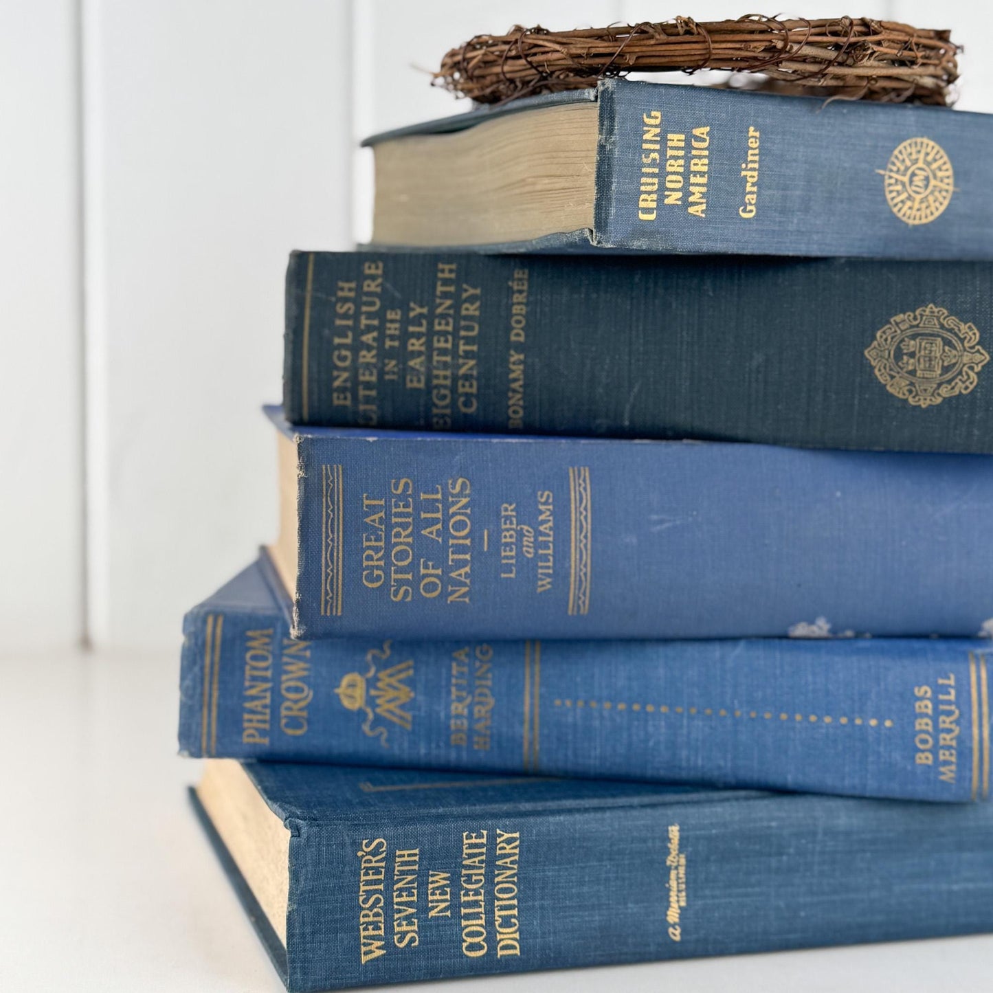 Blue Vintage Oversized Chunky Reference Books for Decor and Shelf Styling - Pretty Old Books