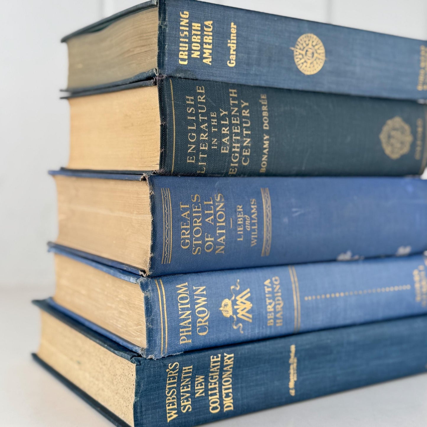 Blue Vintage Oversized Chunky Reference Books for Decor and Shelf Styling - Pretty Old Books