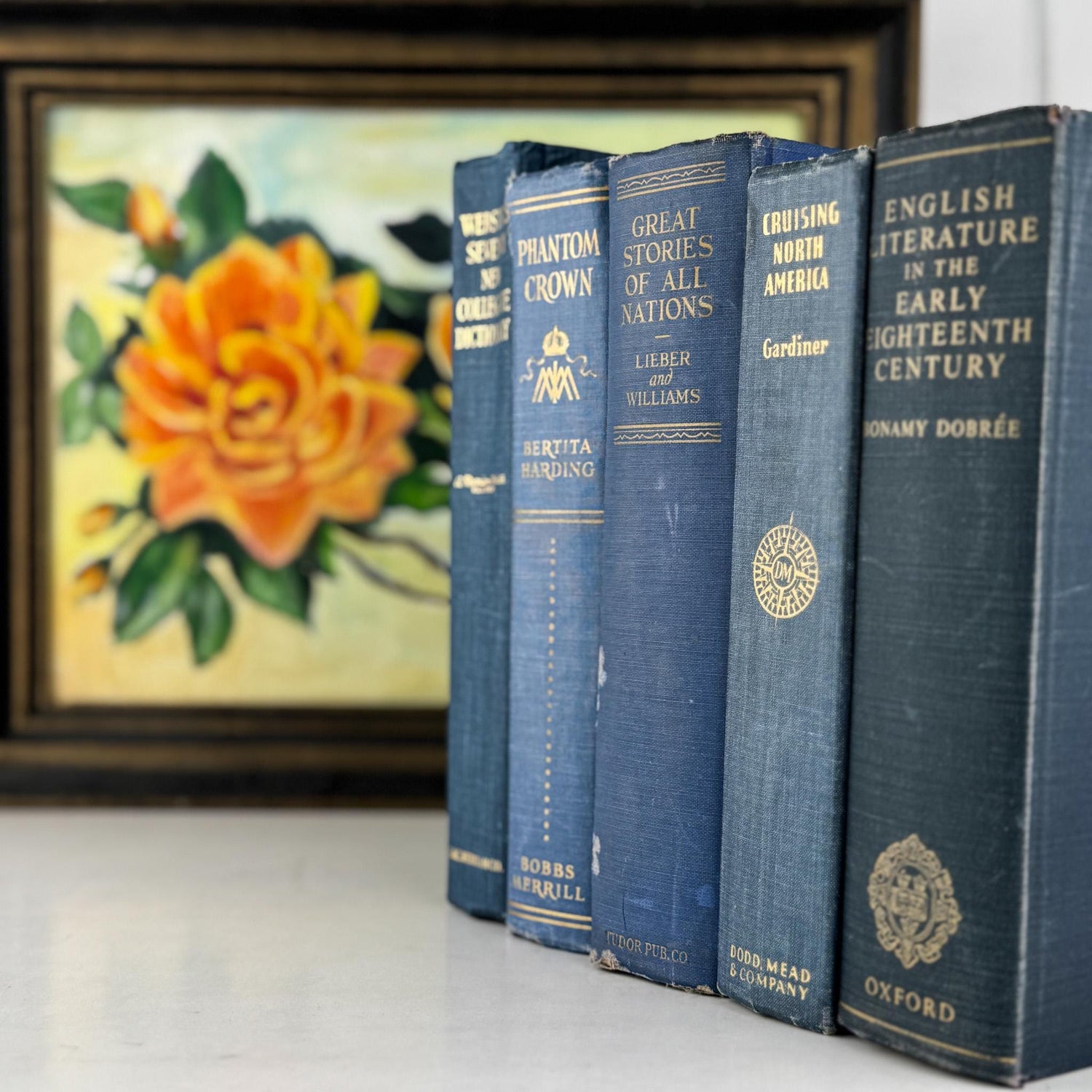 Blue Vintage Oversized Chunky Reference Books for Decor and Shelf Styling - Pretty Old Books