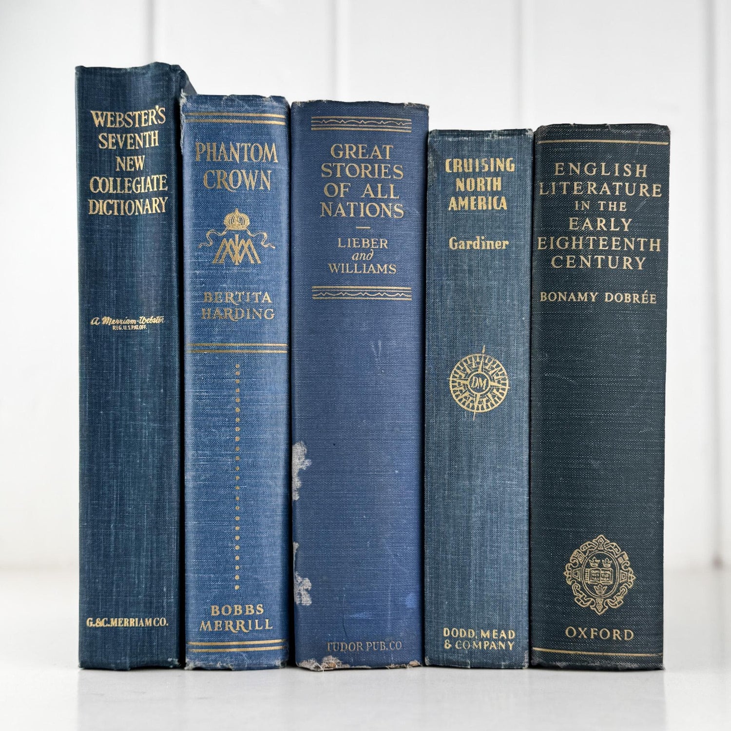 Blue Vintage Oversized Chunky Reference Books for Decor and Shelf Styling - Pretty Old Books