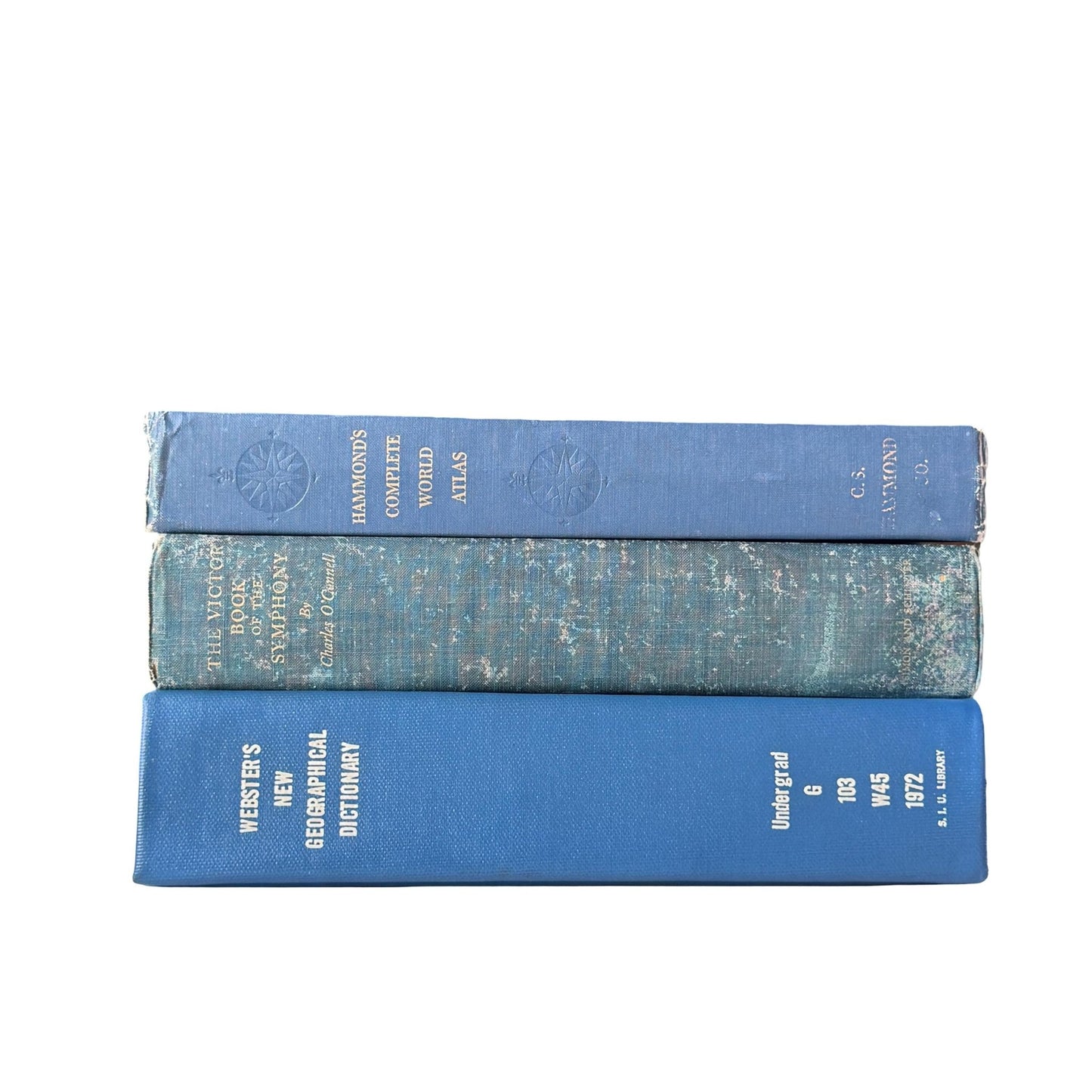 Blue Vintage Oversized Reference Books for Console Table Decor - Pretty Old Books