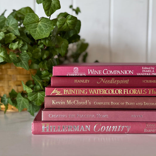 Blush Mauve Red Decorative Vintage Coffee Table Book Set - Pretty Old Books