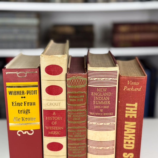 Bold Masculine Mid - Century Beige Mustard Red Book Bundle, Aesthetic Books By Color for Decor - Pretty Old Books