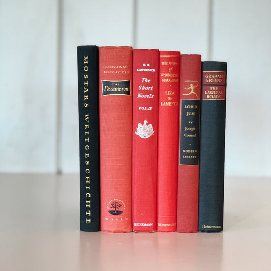 Bookshelf Decor, Small Red and Black Decorative Books for Display, Glam Handmade Decor - Pretty Old Books