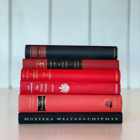 Bookshelf Decor, Small Red and Black Decorative Books for Display, Glam Handmade Decor - Pretty Old Books