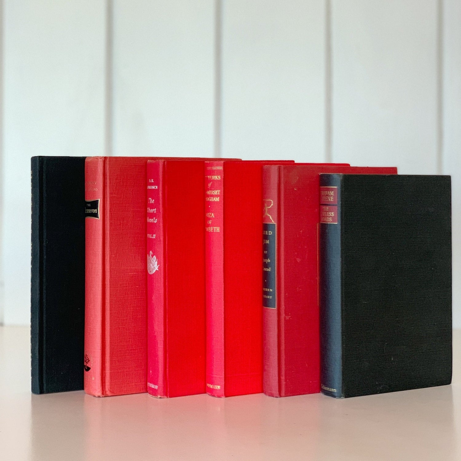 Bookshelf Decor, Small Red and Black Decorative Books for Display, Glam Handmade Decor - Pretty Old Books