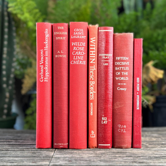 Bright Cherry Red Mid-Century Book Bundle for Shelf Styling - Pretty Old Books