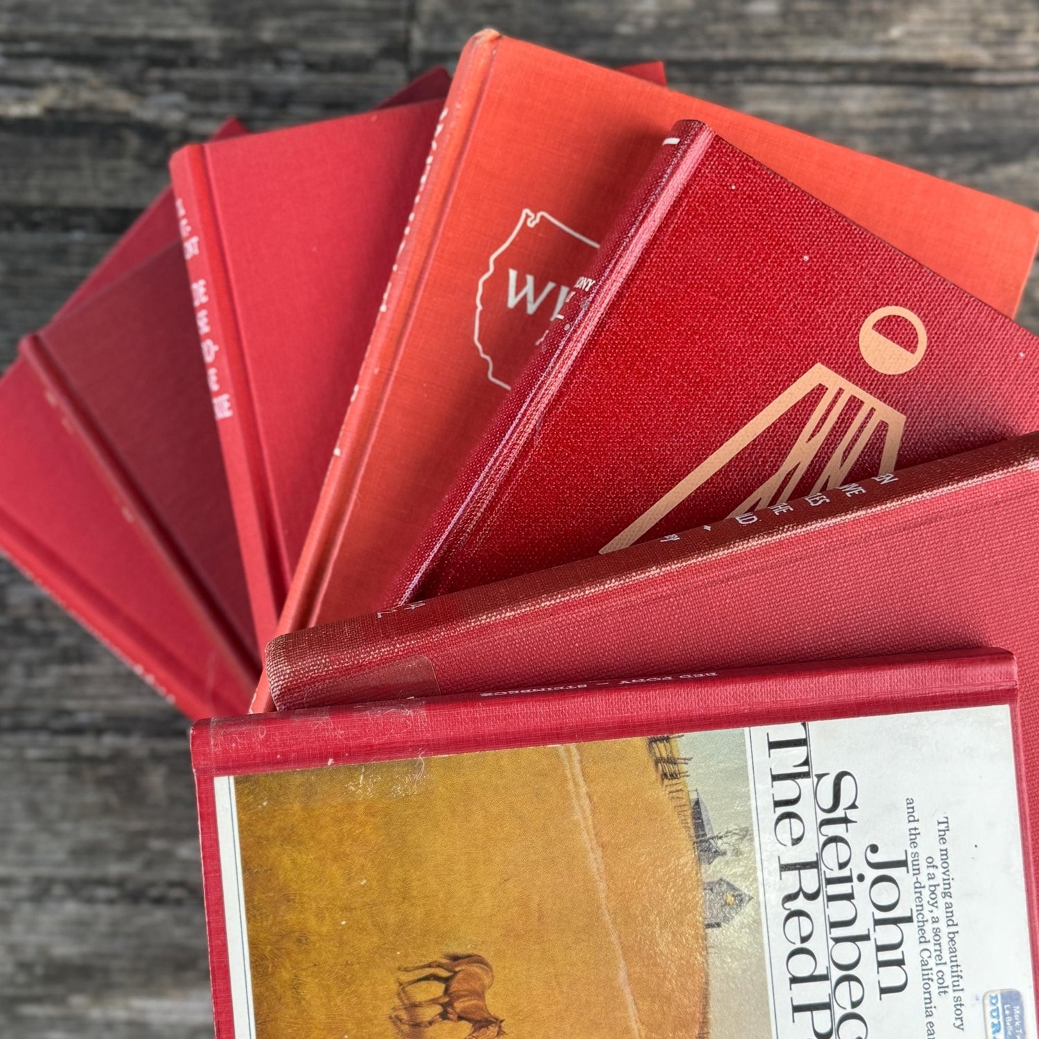 Bright Cherry Red Mid-Century Book Bundle for Shelf Styling - Pretty Old Books