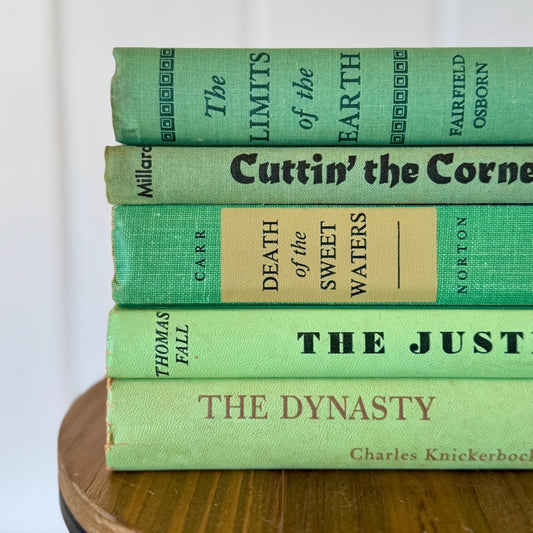 Bright Spring Green Book Bundle, Decorative Vintage Books, Handmade Decor - Pretty Old Books