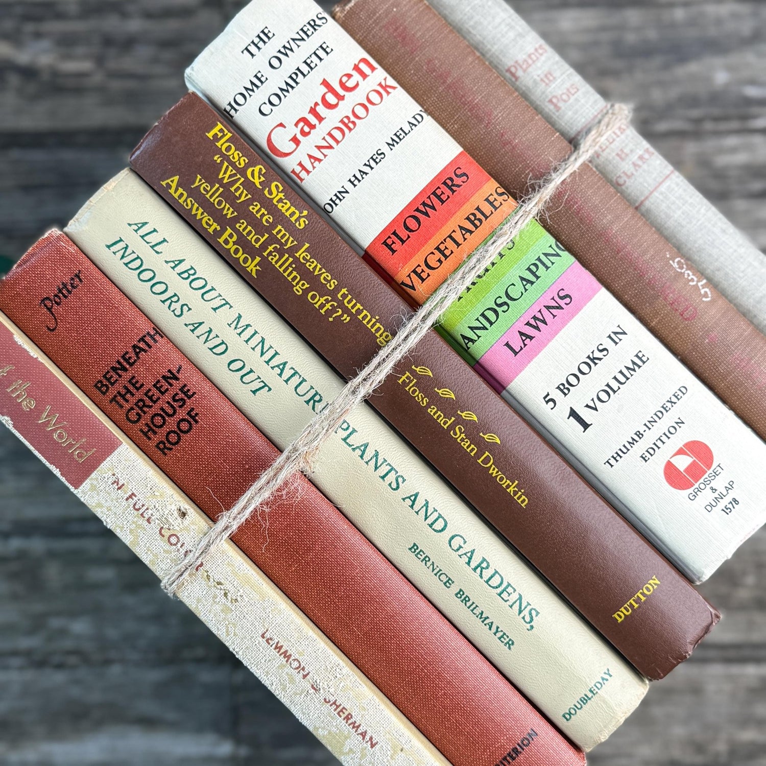Brown and Beige Neutral Vintage Gardening Books for Garden Lover - Pretty Old Books