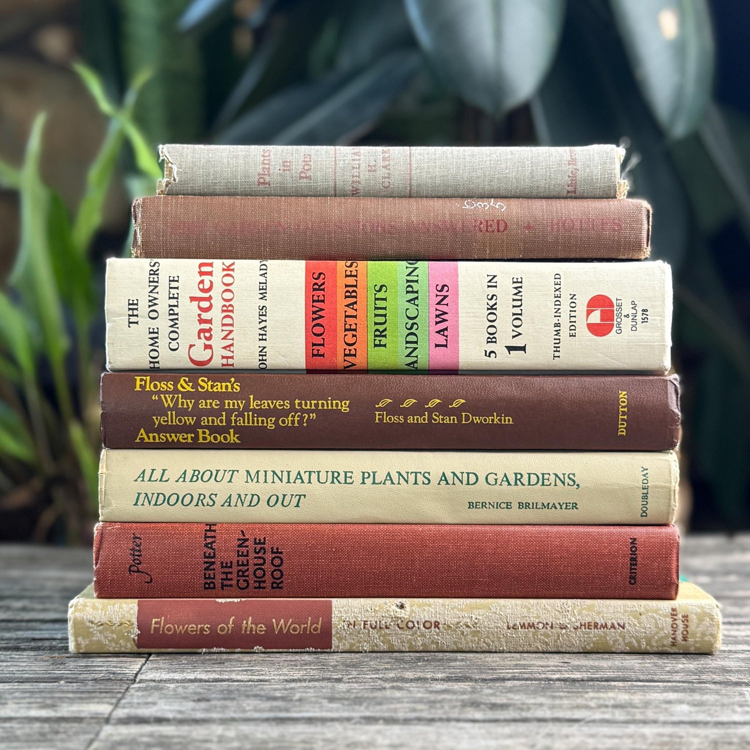 Brown and Beige Neutral Vintage Gardening Books for Garden Lover - Pretty Old Books