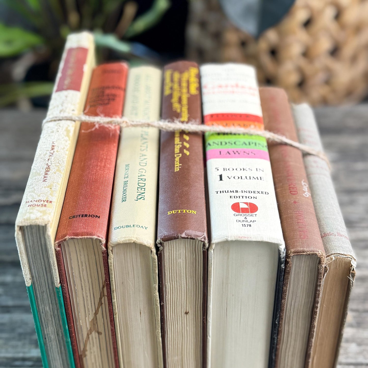 Brown and Beige Neutral Vintage Gardening Books for Garden Lover - Pretty Old Books