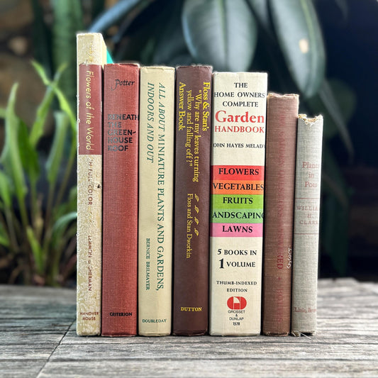 Brown and Beige Neutral Vintage Gardening Books for Garden Lover - Pretty Old Books