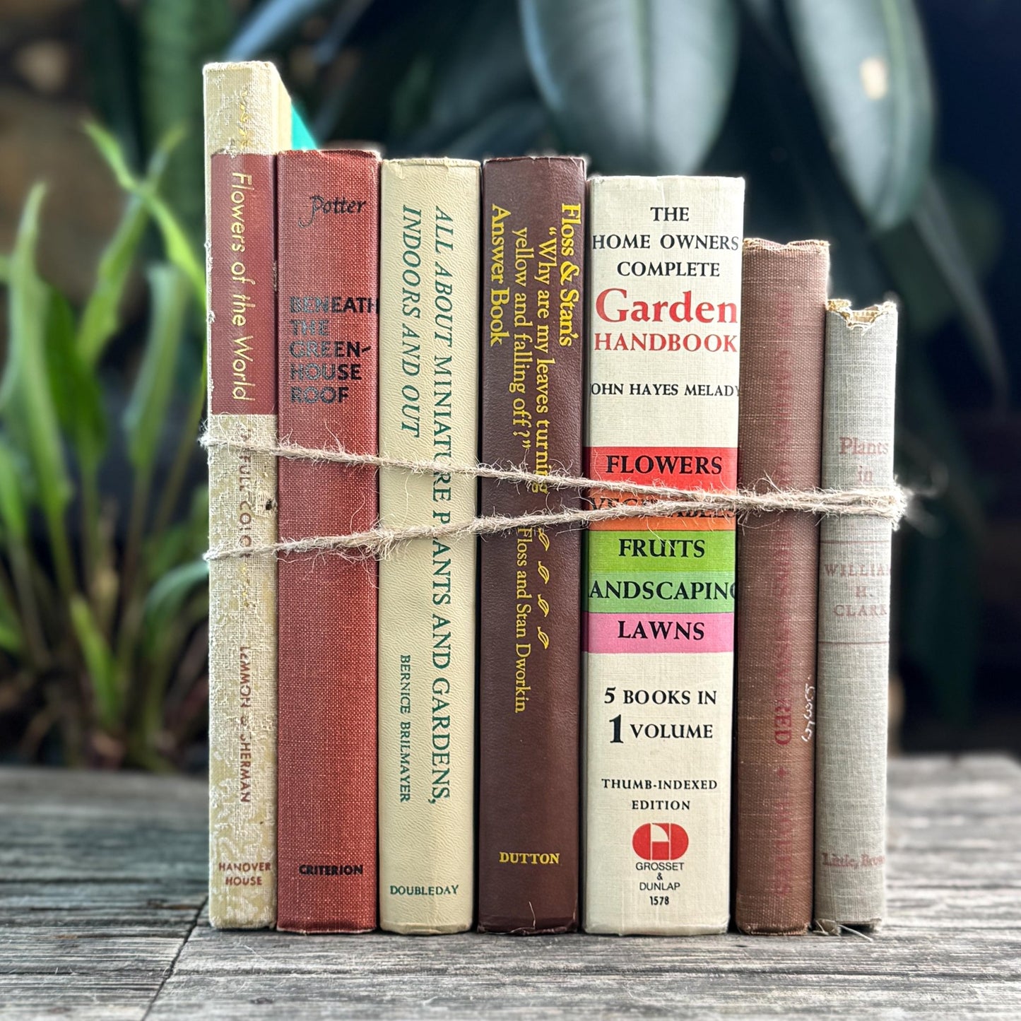 Brown and Beige Neutral Vintage Gardening Books for Garden Lover - Pretty Old Books