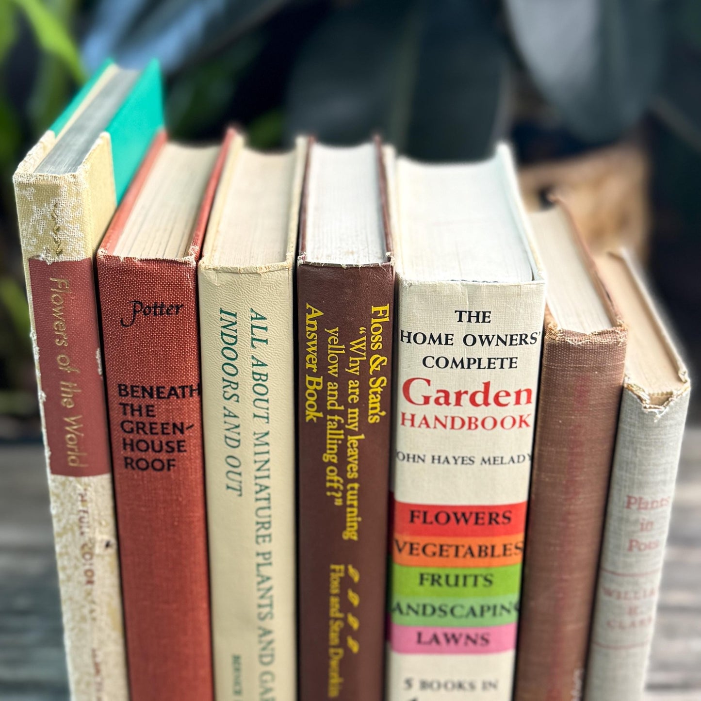 Brown and Beige Neutral Vintage Gardening Books for Garden Lover - Pretty Old Books