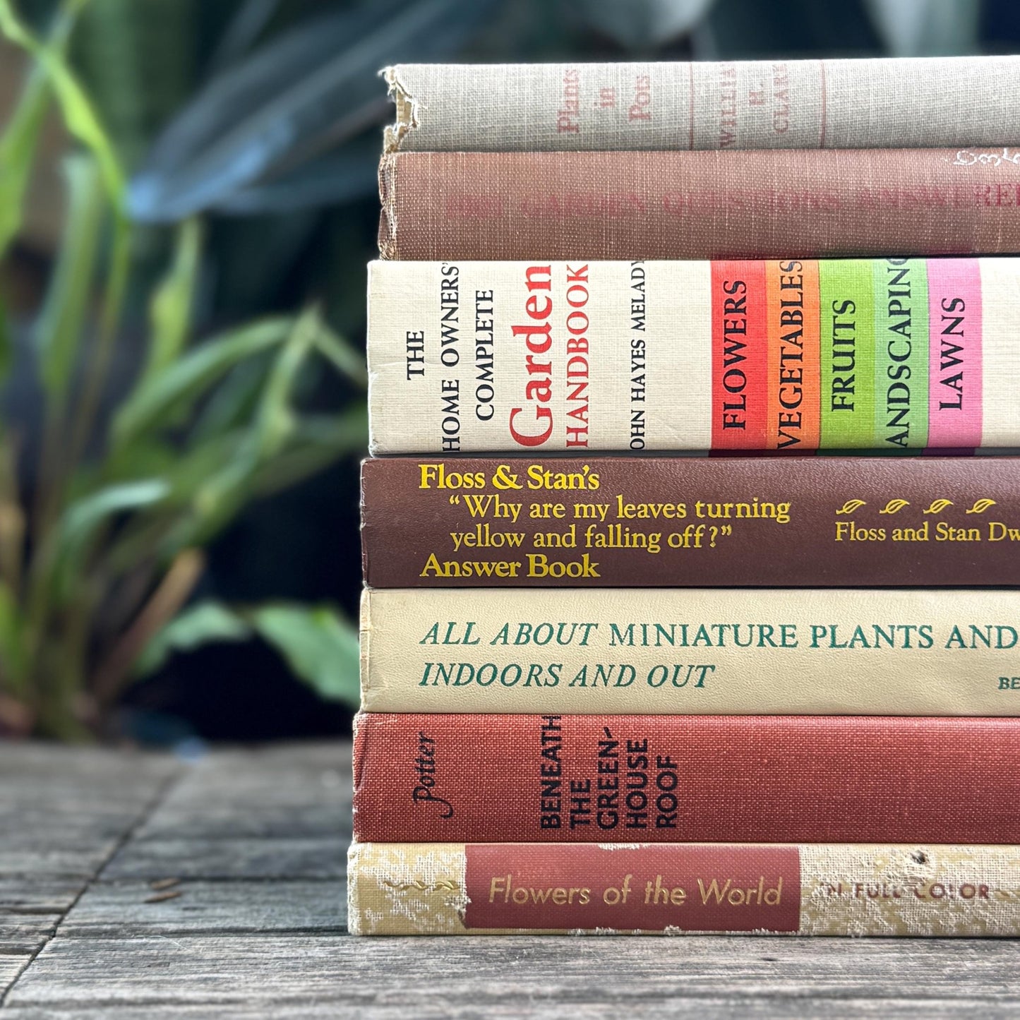 Brown and Beige Neutral Vintage Gardening Books for Garden Lover - Pretty Old Books