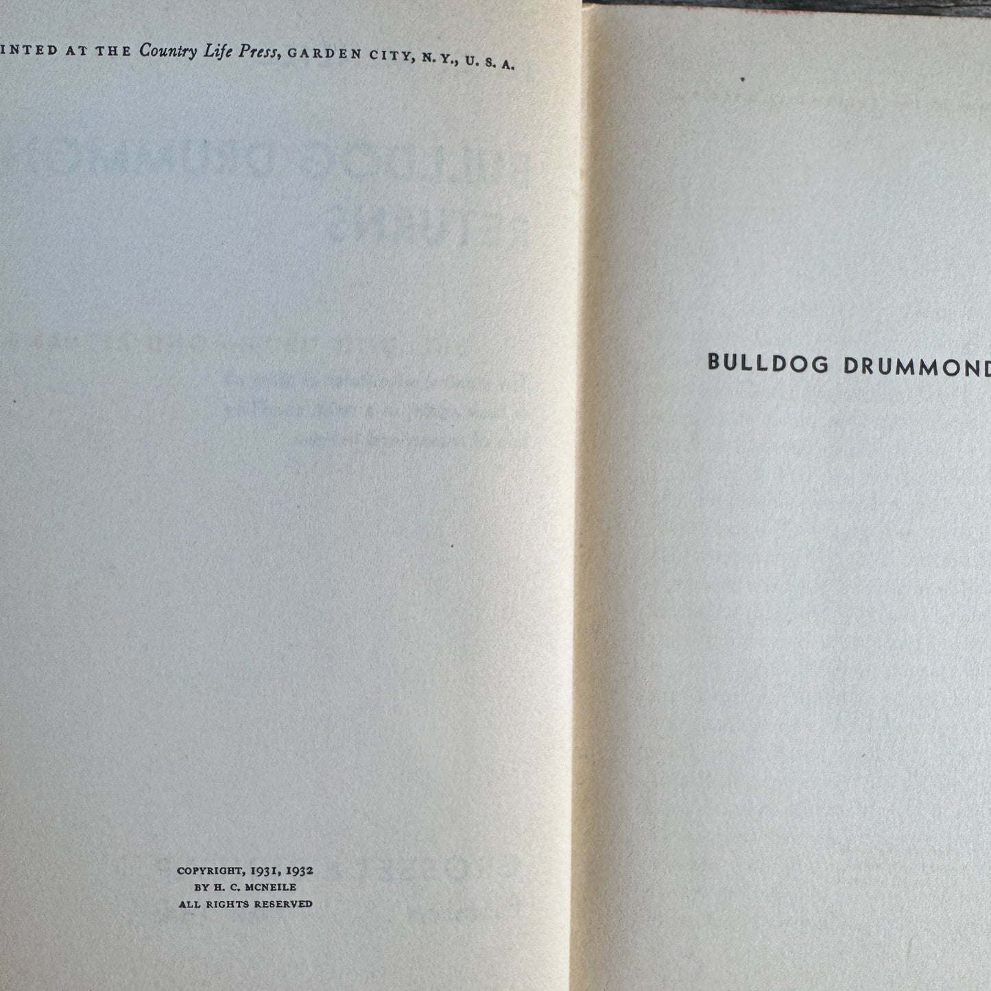 Bulldog Drummond Returns, H.C. McNeile 1932 Hardcover - Pretty Old Books