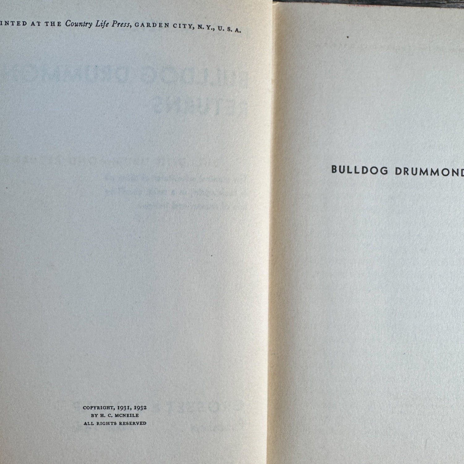 Bulldog Drummond Returns, H.C. McNeile 1932 Hardcover - Pretty Old Books