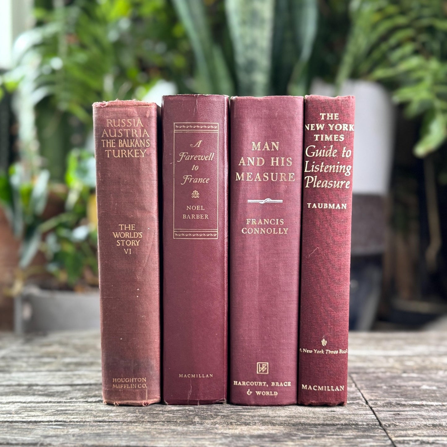 Burgundy Gold Book Set, Books By Color for Shelf Styling - Pretty Old Books