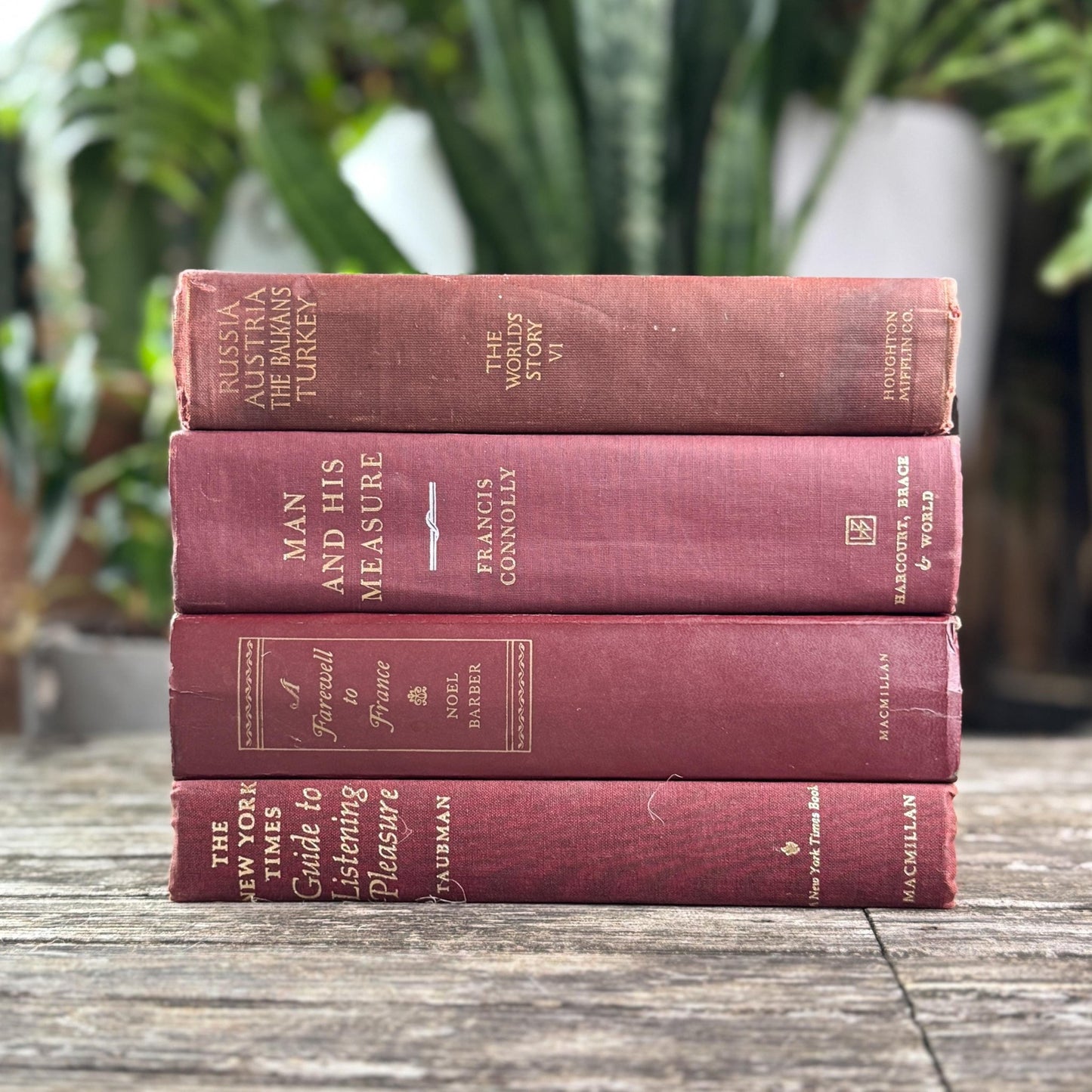 Burgundy Gold Book Set, Books By Color for Shelf Styling - Pretty Old Books