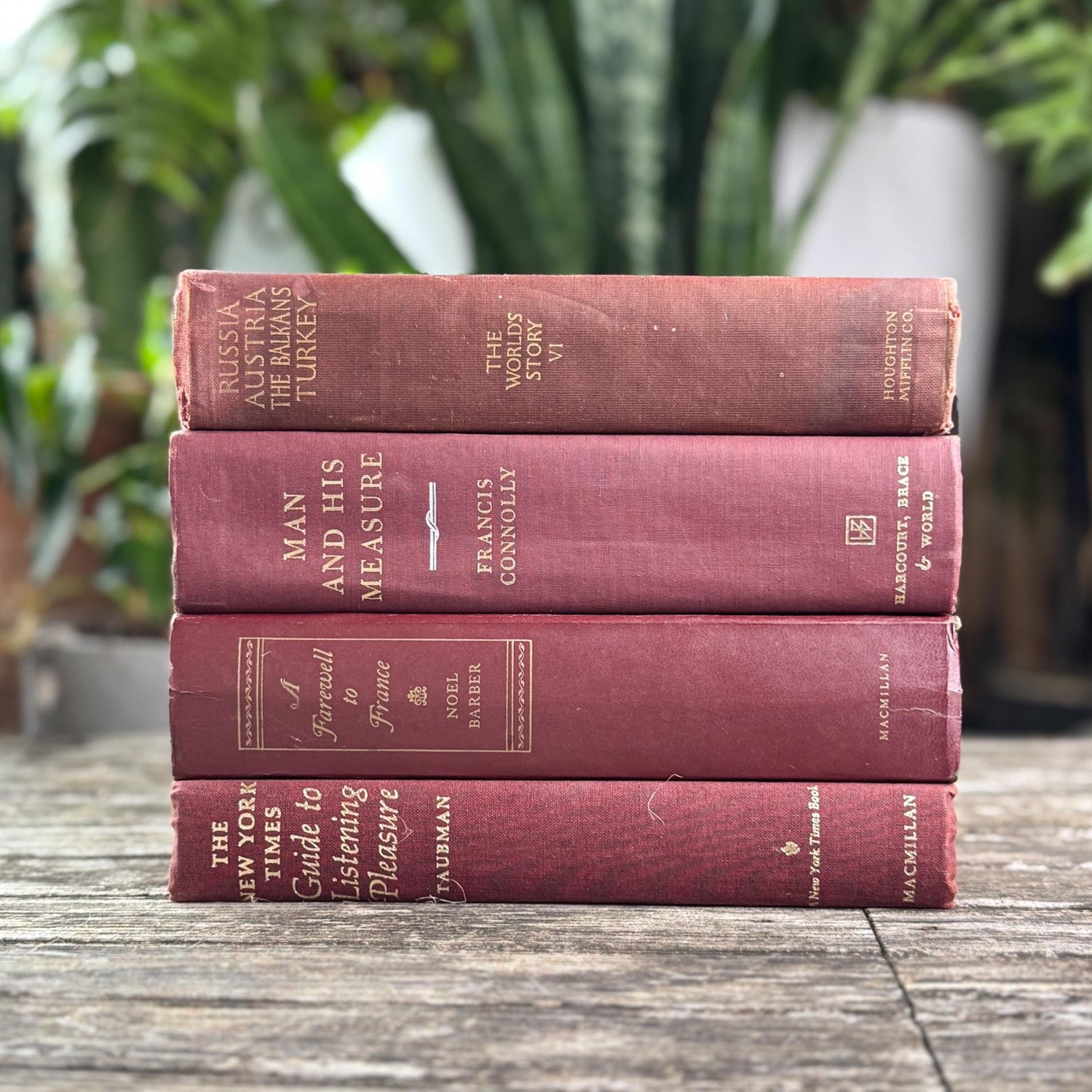 Burgundy Gold Book Set, Books By Color for Shelf Styling - Pretty Old Books