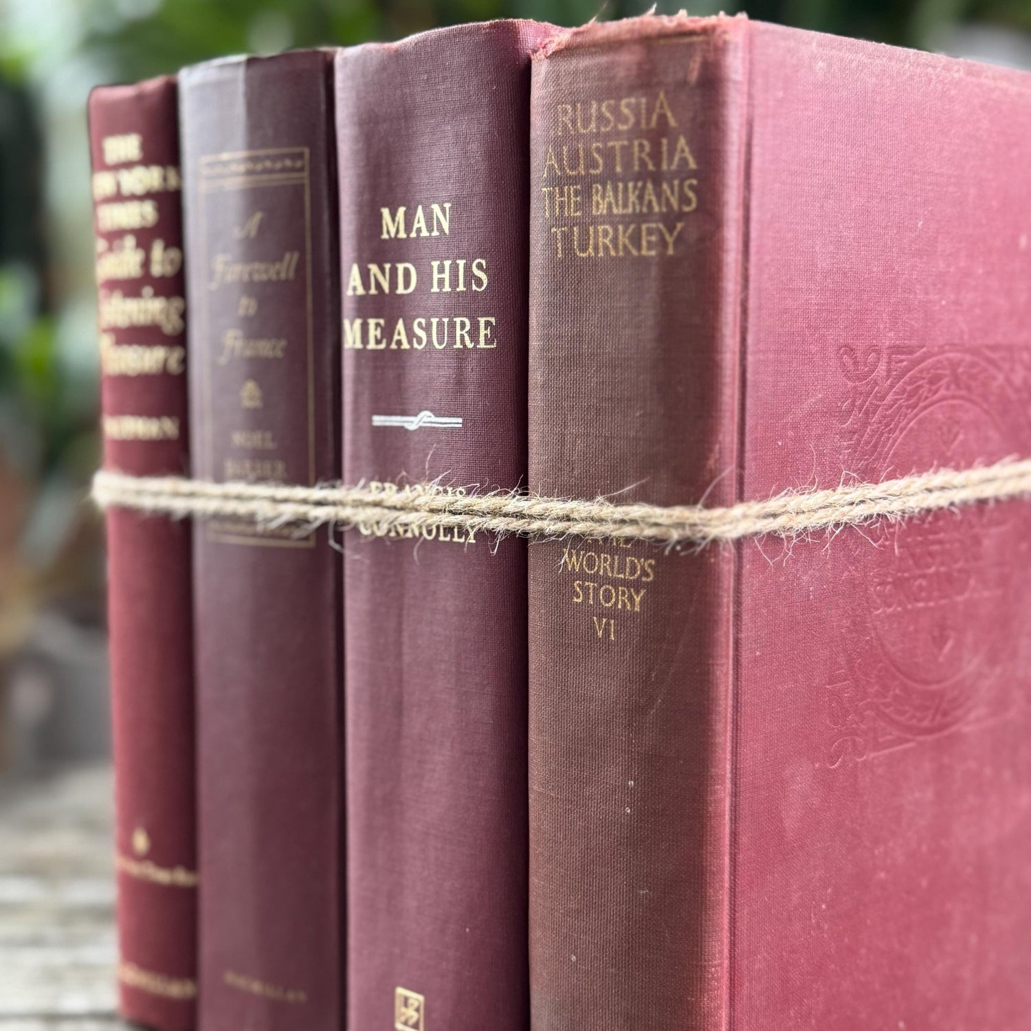 Burgundy Gold Book Set, Books By Color for Shelf Styling - Pretty Old Books