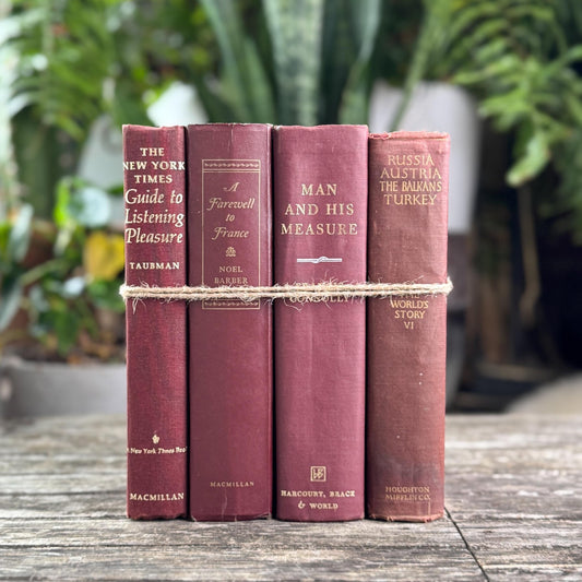 Burgundy Gold Book Set, Books By Color for Shelf Styling - Pretty Old Books