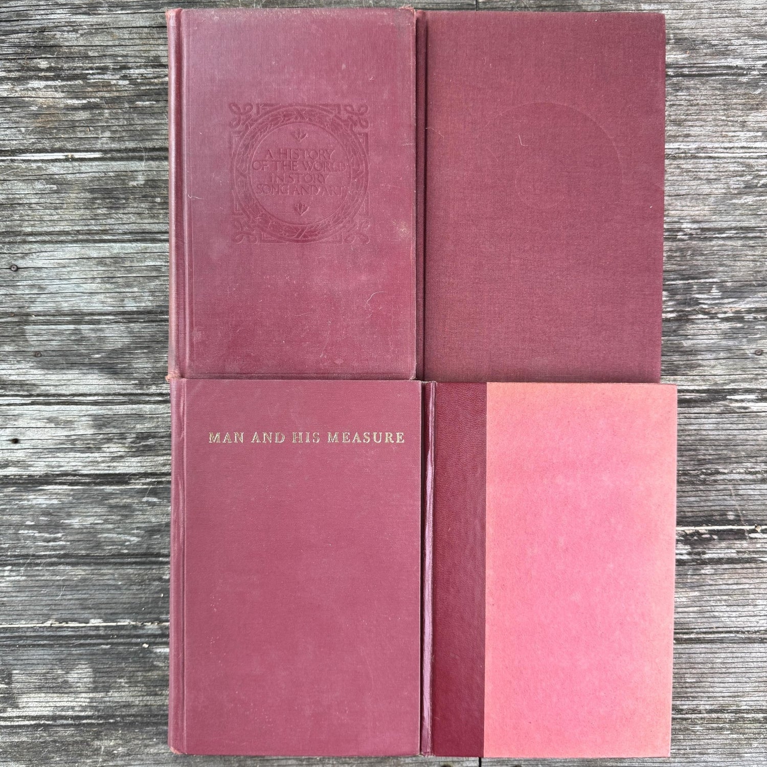 Burgundy Gold Book Set, Books By Color for Shelf Styling - Pretty Old Books