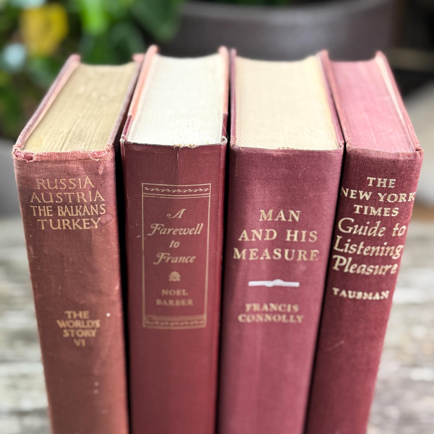 Burgundy Gold Book Set, Books By Color for Shelf Styling - Pretty Old Books