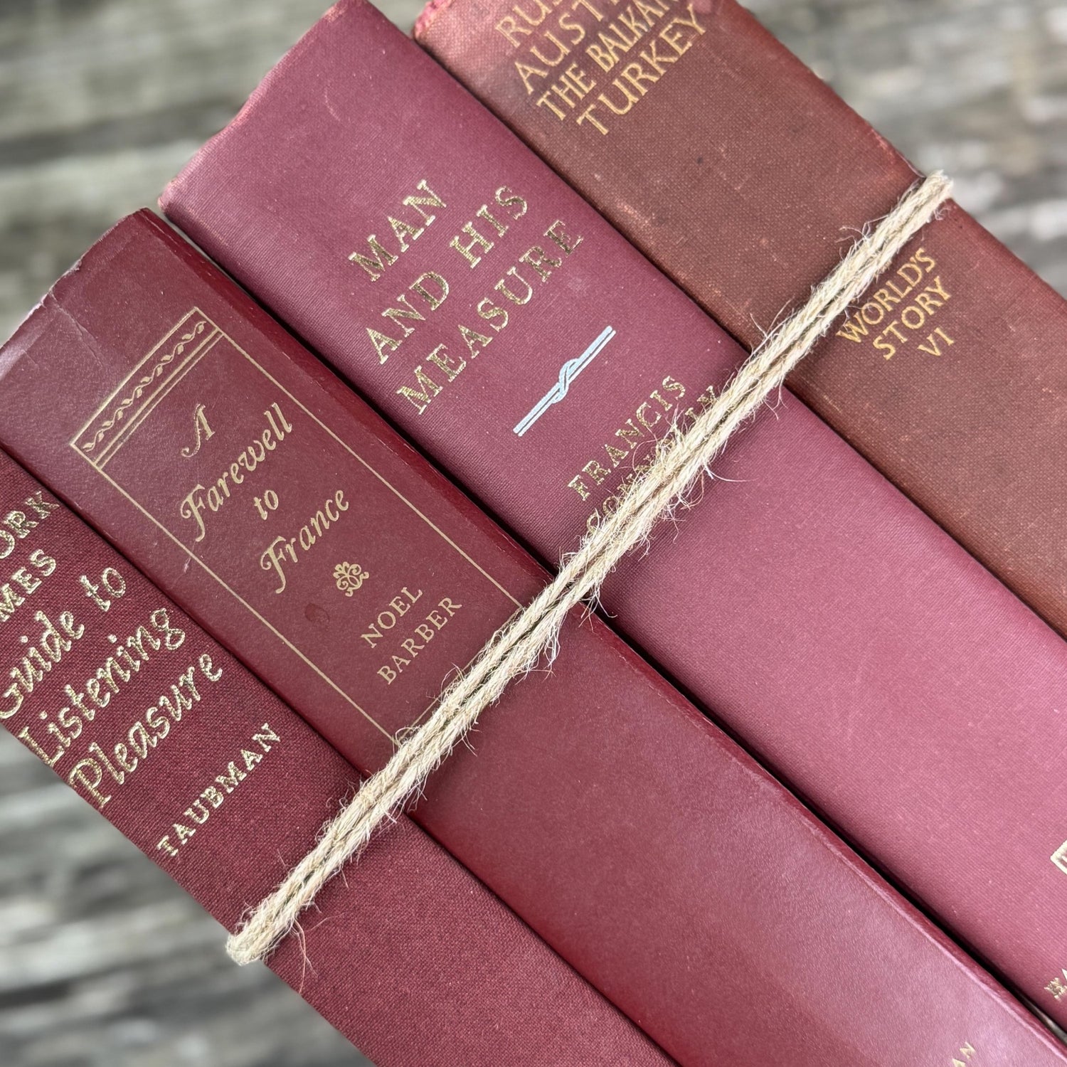Burgundy Gold Book Set, Books By Color for Shelf Styling - Pretty Old Books