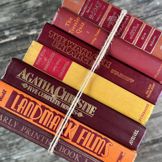 Burgundy Red, Mustard, and Orange Vintage Retro Book Bundle - Pretty Old Books
