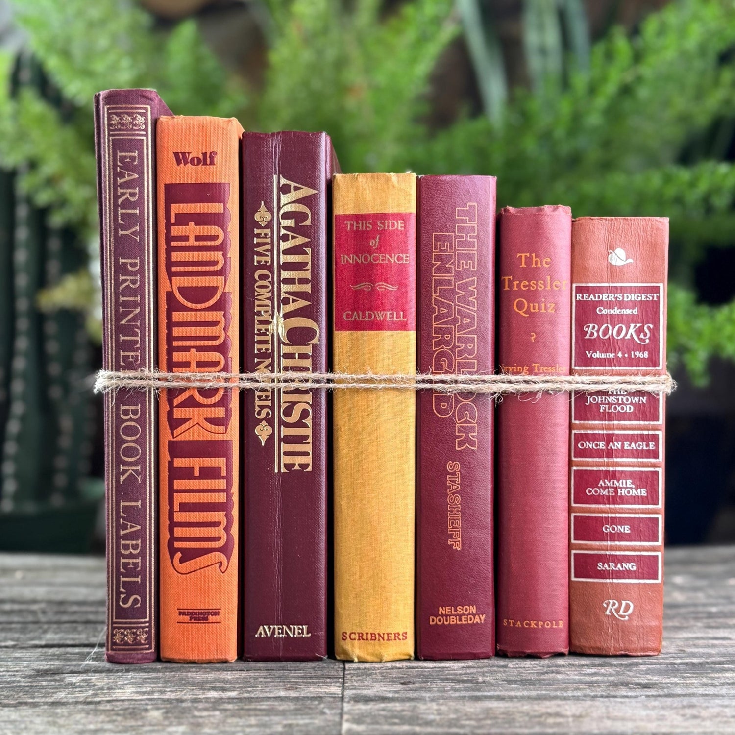 Burgundy Red, Mustard, and Orange Vintage Retro Book Bundle - Pretty Old Books