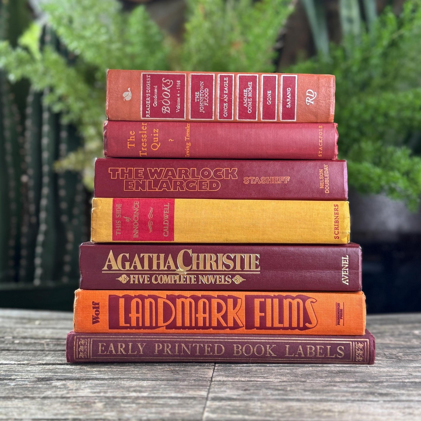 Burgundy Red, Mustard, and Orange Vintage Retro Book Bundle - Pretty Old Books